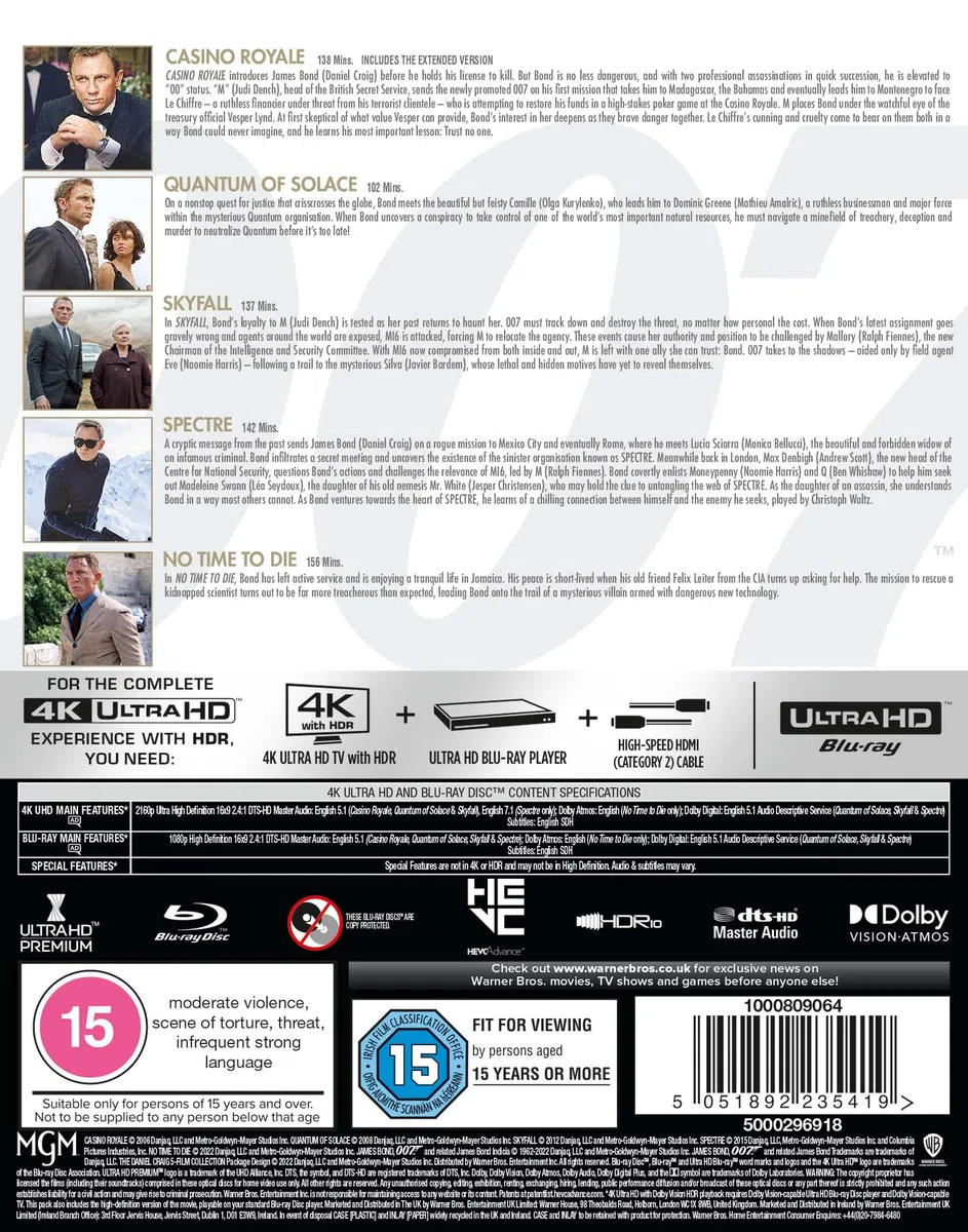 Daniel Craig 5-Film Collection [4K Ultra HD] [2021] [Blu-ray] [Region Free]