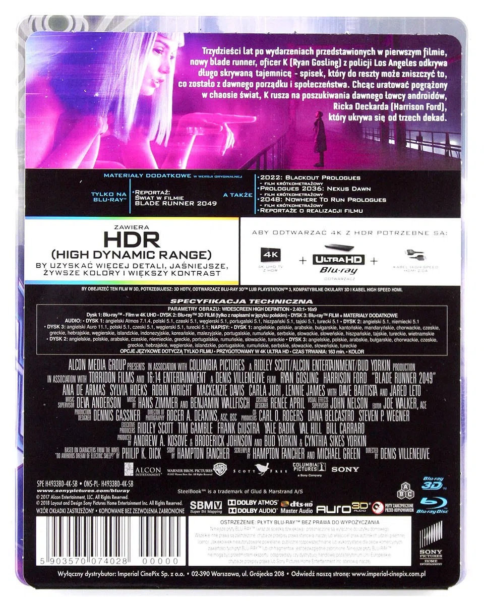 Blade Runner 2049 3-Discs Steelbook Edition 4K Ultra HD + Blu-Ray 3D + Blu-Ray [Region Free]