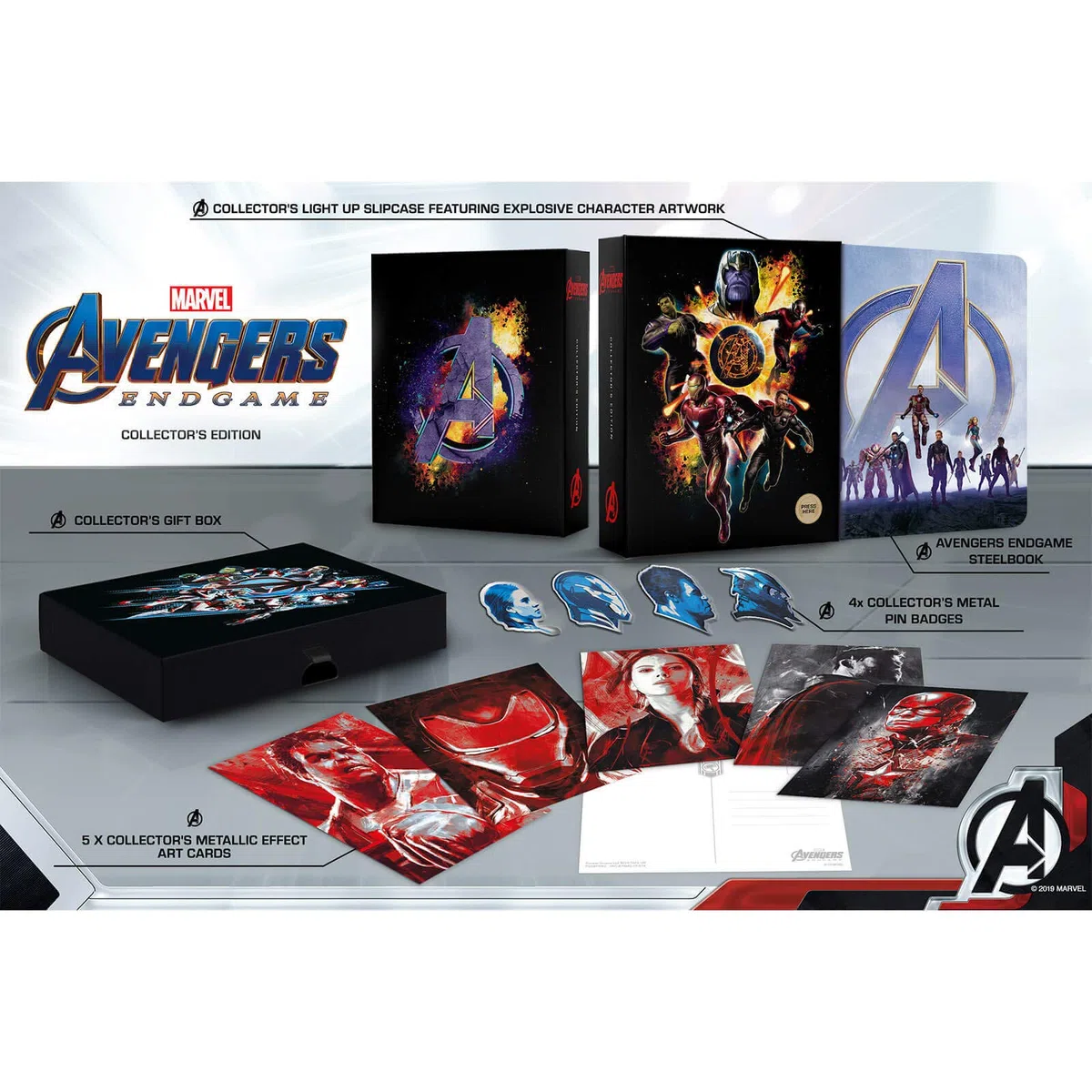 Avengers Endgame 4K Ultra HD Collectors Set / Includes 4K Steelbook / Light Up Display Box / Art Work / Badges / Import / Region Free 4K Ultra HD Disc+2D Blu Ray