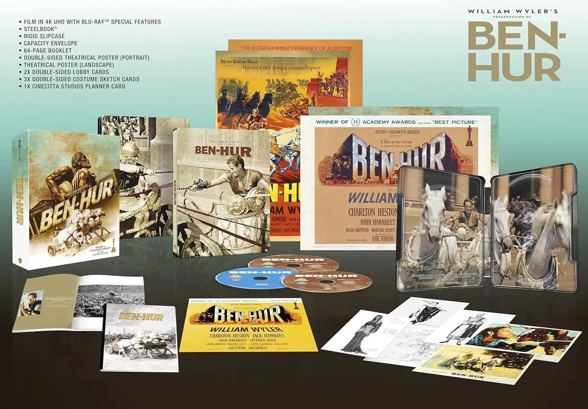 Ben-Hur (4K UHD + Blu-ray) Ulitmate Collector’s Edition Steelbook – 11 Academy Awards Winner – Ulitmate Box Set with Booklet, Posters & Art Cards- Region Free