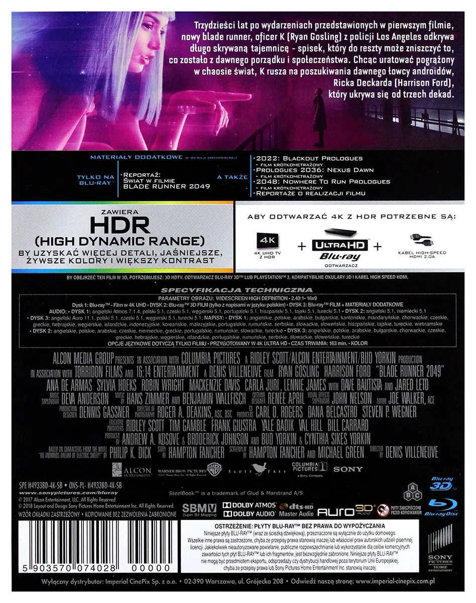 Blade Runner 2049 3-Discs Steelbook Edition 4K Ultra HD + Blu-Ray 3D + Blu-Ray [Region Free]